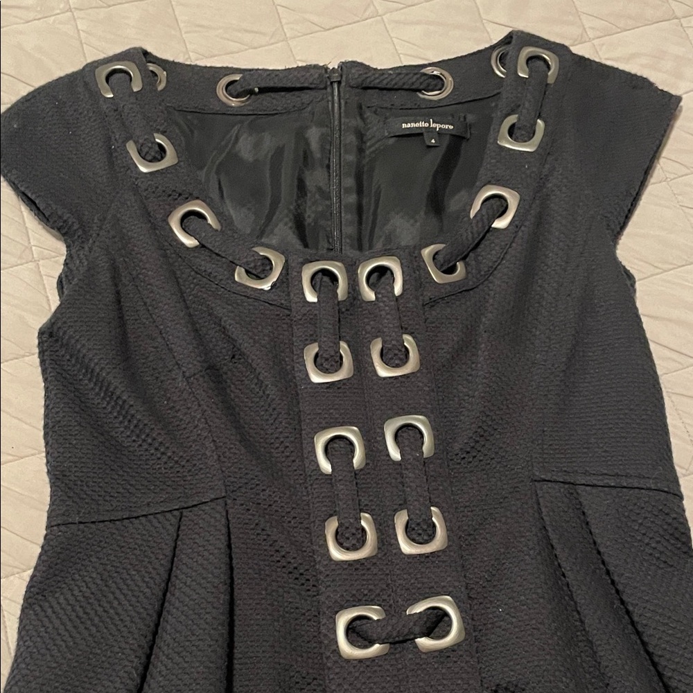 Nanette Lepore Black Dress with Grommet Accents size 4 Knee length EC